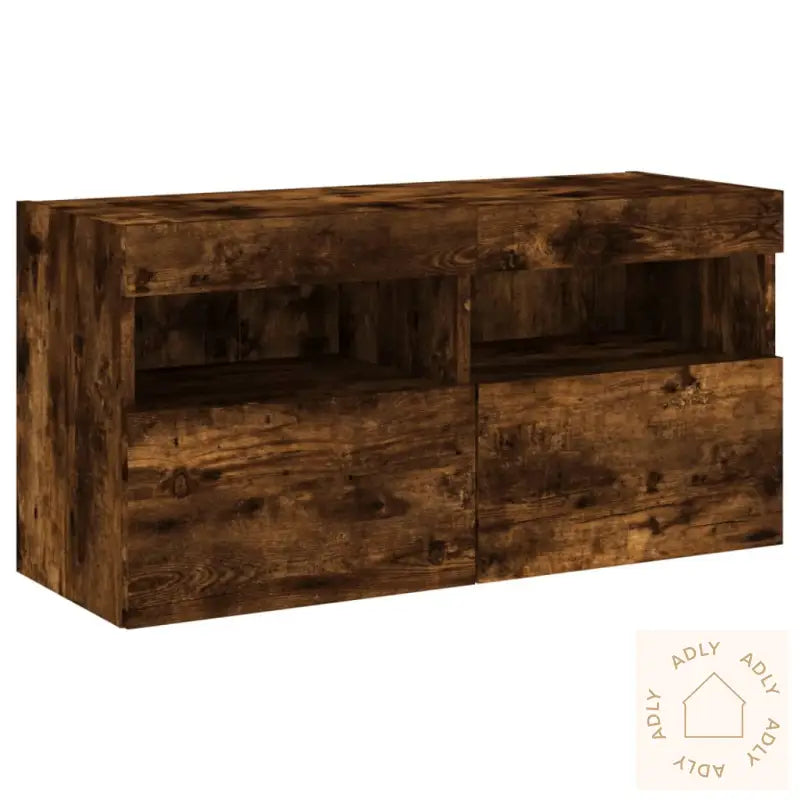 Vegghengt Tv-Benk Med Led Røkt Eik 80X30X40 Cm