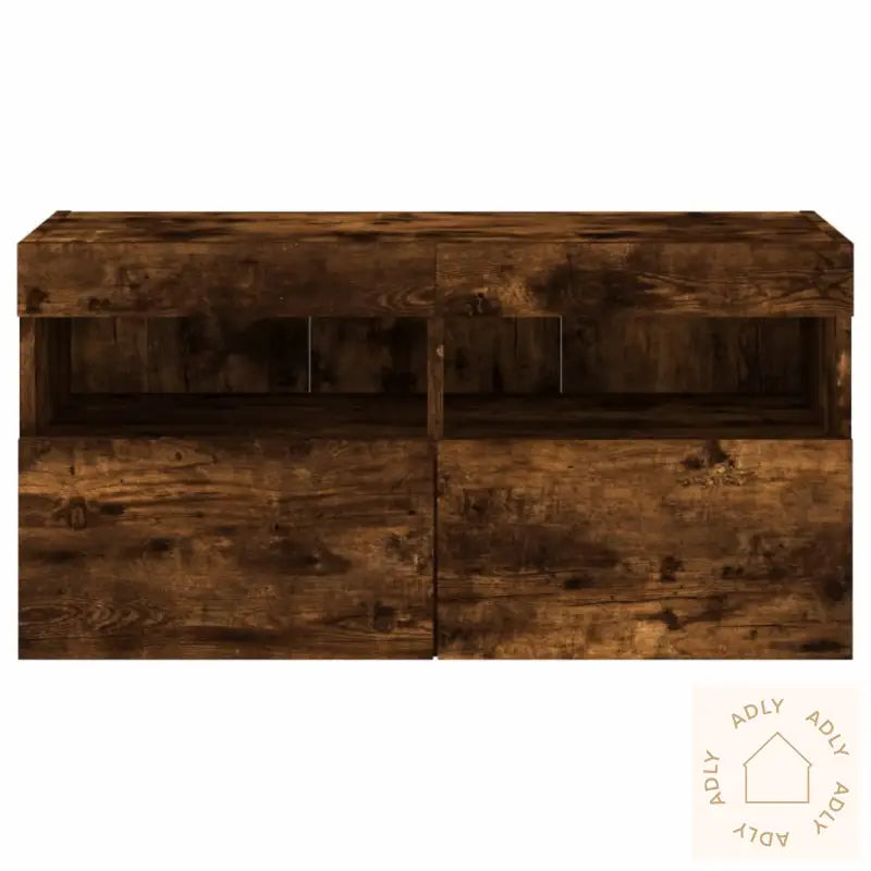 Vegghengt Tv-Benk Med Led Røkt Eik 80X30X40 Cm