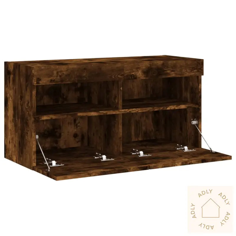 Vegghengt Tv-Benk Med Led Røkt Eik 80X30X40 Cm