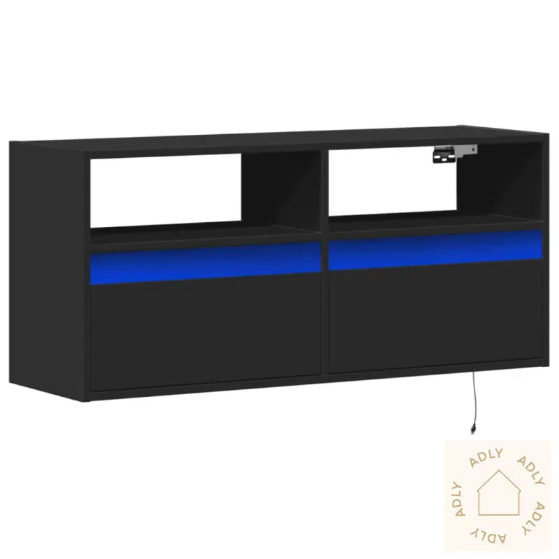 Vegghengt Tv-Benk Med Led Svart 100X31X45 Cm