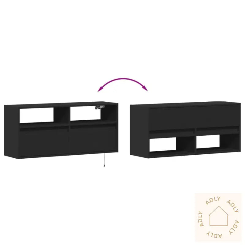 Vegghengt Tv-Benk Med Led Svart 100X31X45 Cm