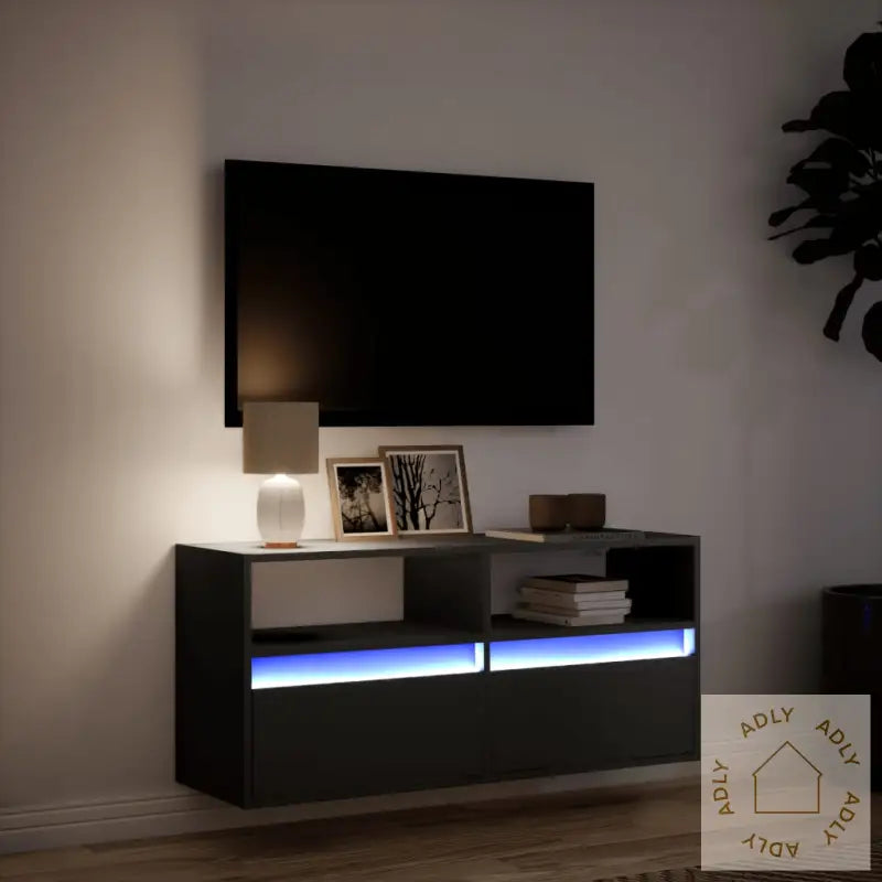 Vegghengt Tv-Benk Med Led Svart 100X31X45 Cm