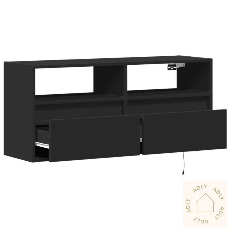 Vegghengt Tv-Benk Med Led Svart 100X31X45 Cm