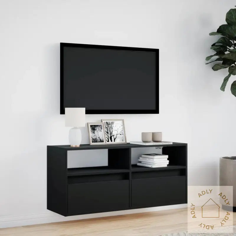 Vegghengt Tv-Benk Med Led Svart 100X31X45 Cm