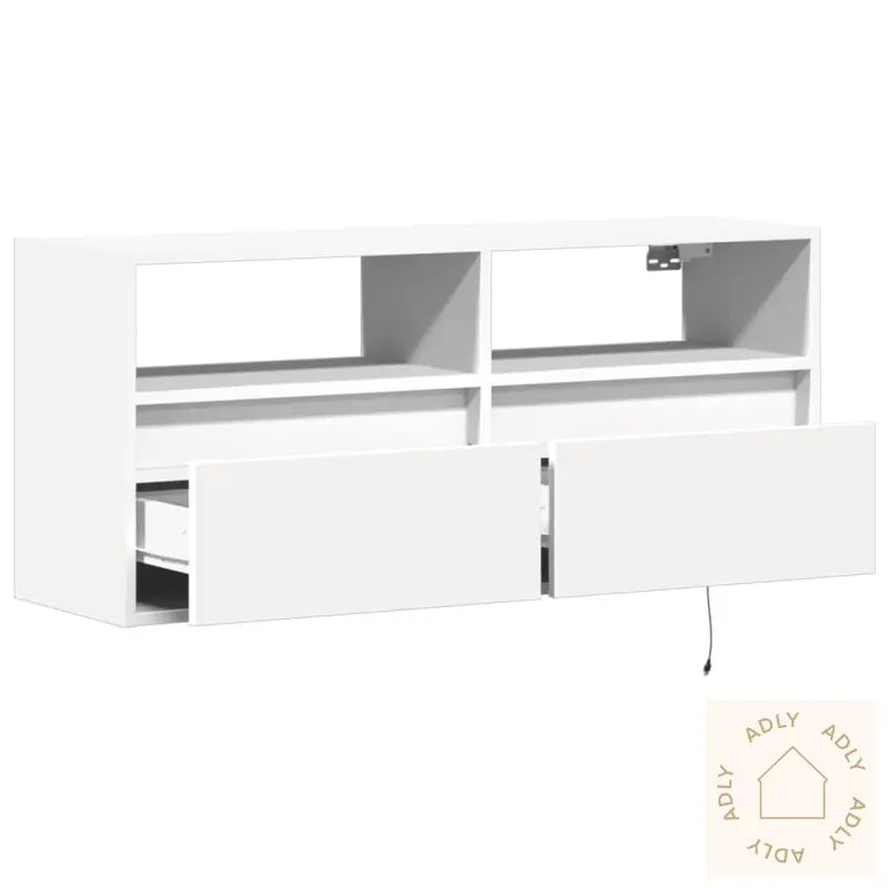 Vegghengt Tv-Benk Med Led Hvit 100X31X45 Cm