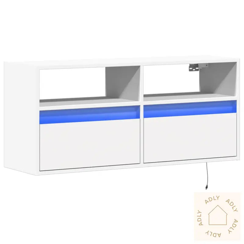 Vegghengt Tv-Benk Med Led Hvit 100X31X45 Cm