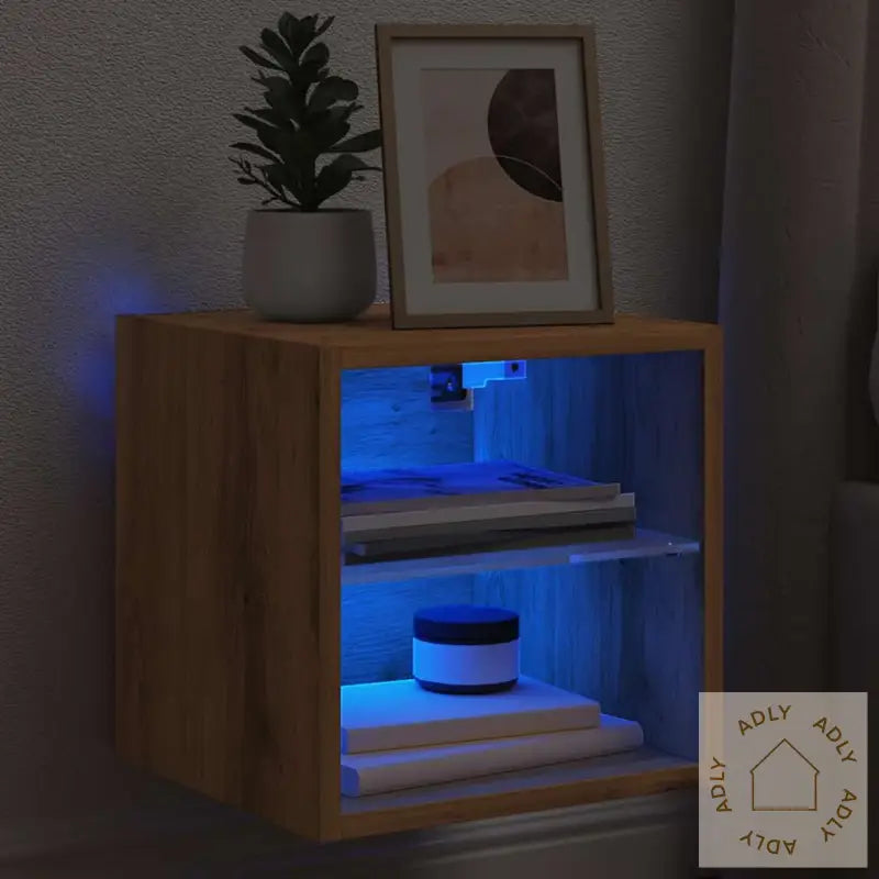 Vegghengt Tv-Benk Med Led Artisan Eik 30X28,5X30 Cm