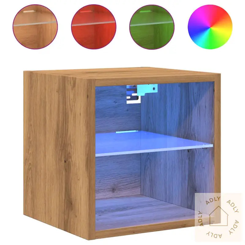 Vegghengt Tv-Benk Med Led Artisan Eik 30X28,5X30 Cm