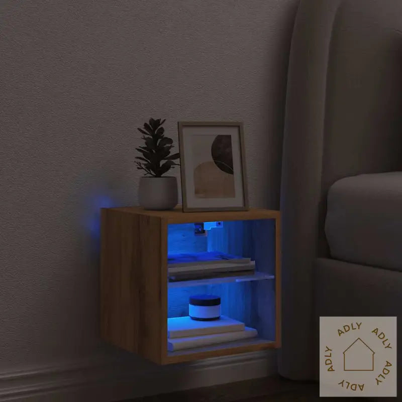 Vegghengt Tv-Benk Med Led Artisan Eik 30X28,5X30 Cm