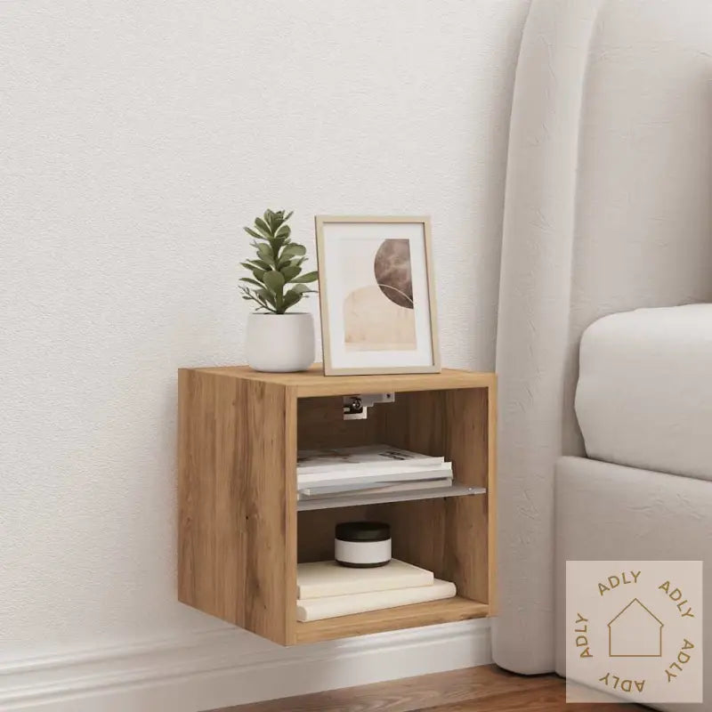 Vegghengt Tv-Benk Med Led Artisan Eik 30X28,5X30 Cm