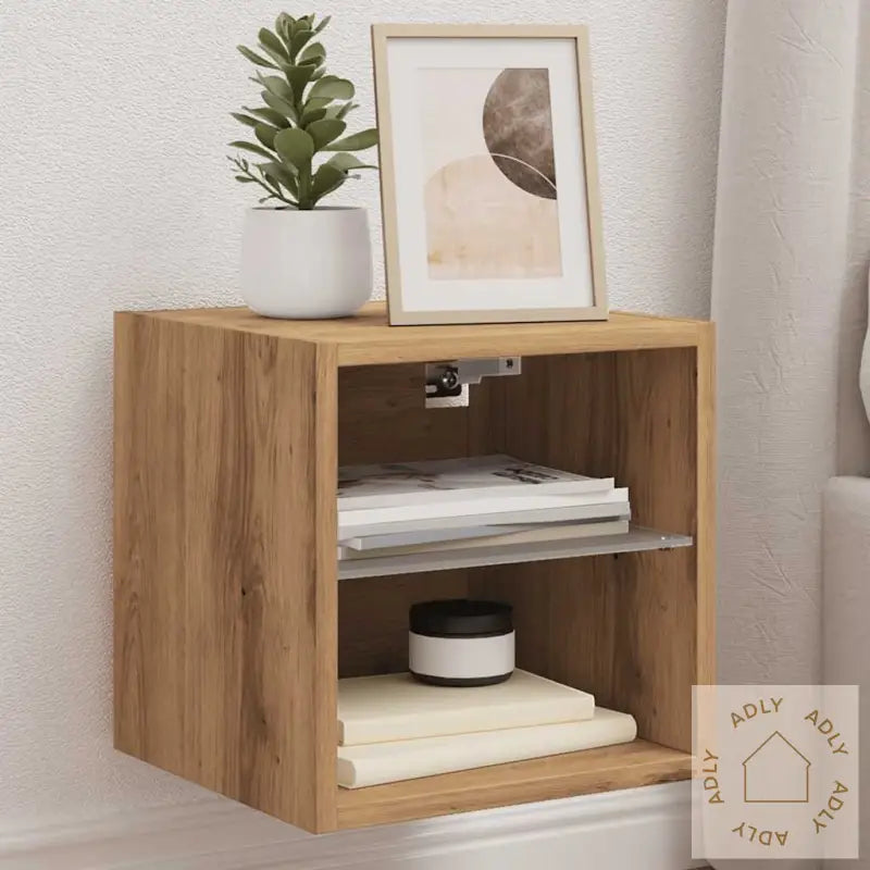 Vegghengt Tv-Benk Med Led Artisan Eik 30X28,5X30 Cm