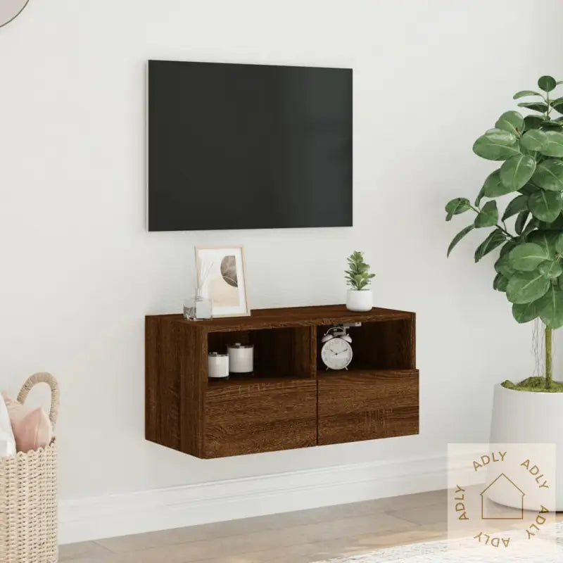 Vegghengt Tv-Benk Brun Eik 60X30X30 Cm Konstruert Tre