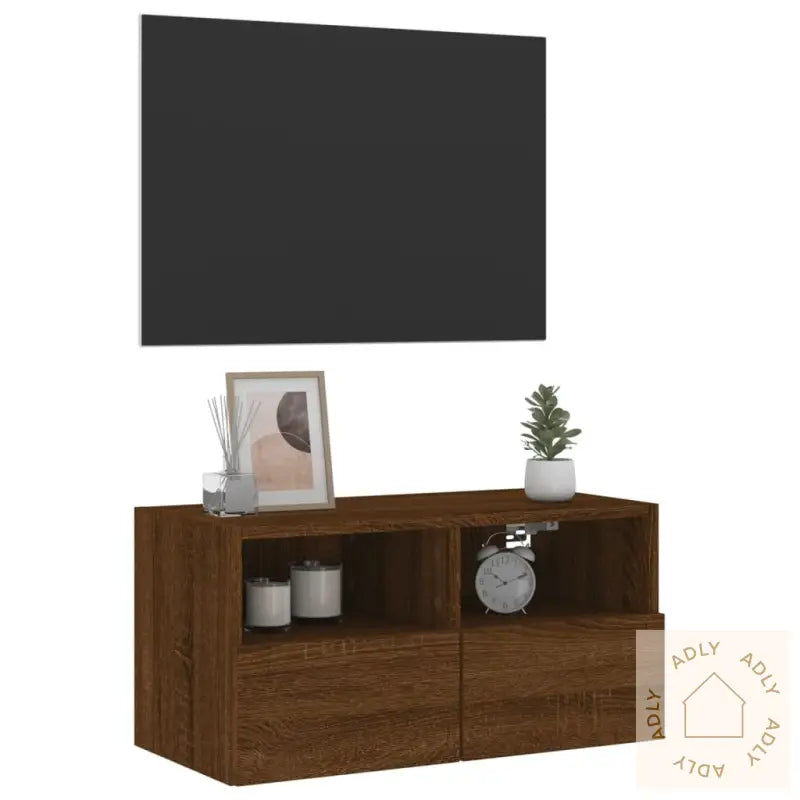 Vegghengt Tv-Benk Brun Eik 60X30X30 Cm Konstruert Tre