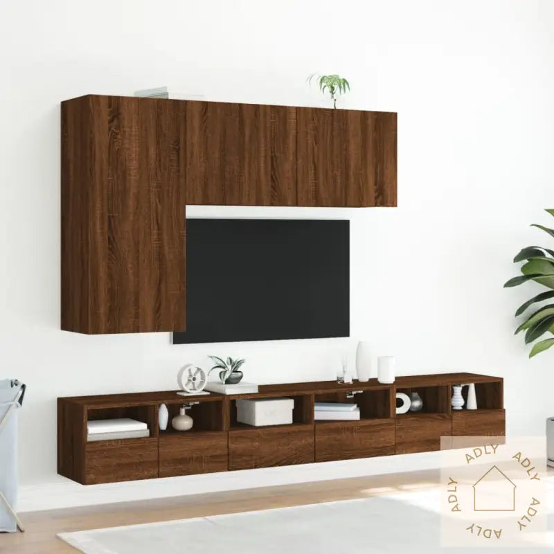 Vegghengt Tv-Benk Brun Eik 60X30X30 Cm Konstruert Tre