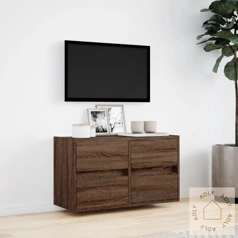 Vegghengt Tv-Benk Med Led Brun Eik 80X31X45 Cm