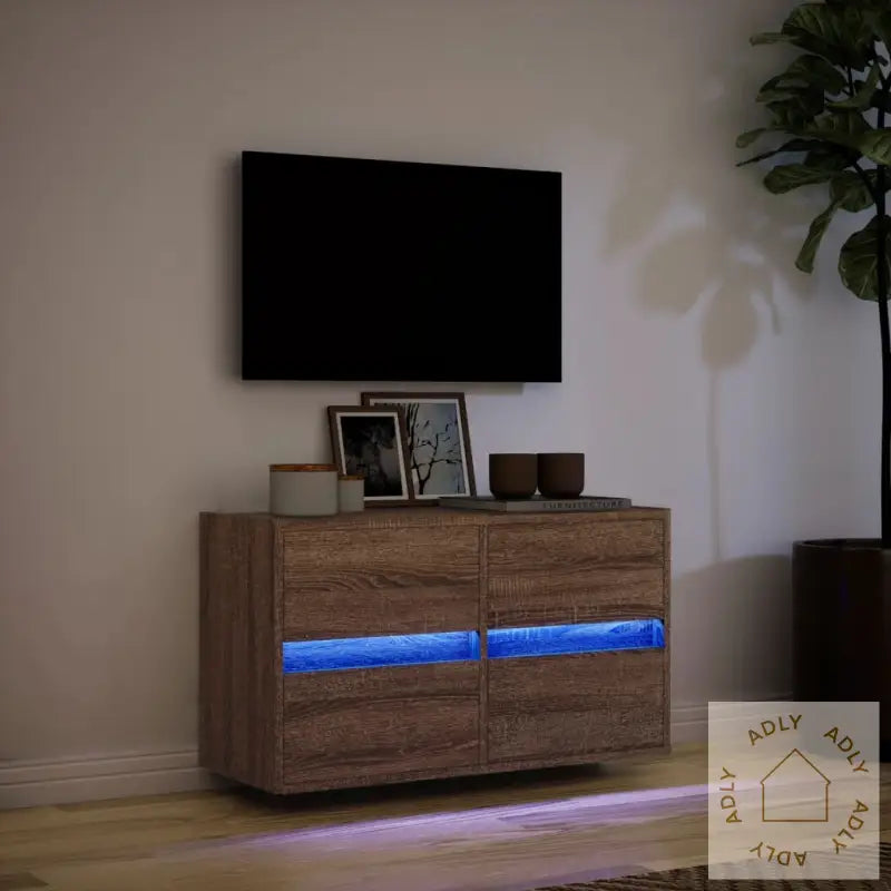 Vegghengt Tv-Benk Med Led Brun Eik 80X31X45 Cm