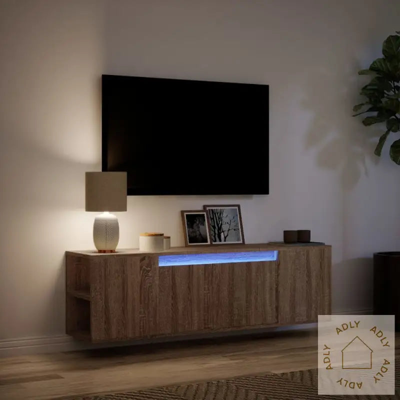 Vegghengt Tv-Benk Med Led Brun Eik 135X31X39,5 Cm