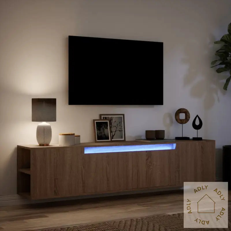 Vegghengt Tv-Benk Med Led Brun Eik 180X31X39,5 Cm