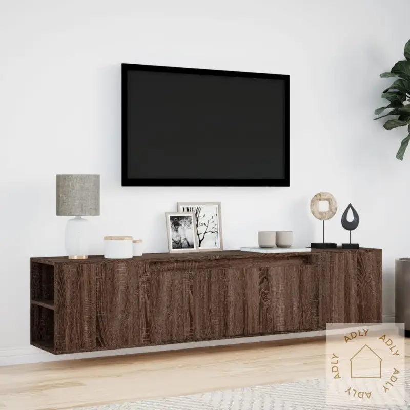 Vegghengt Tv-Benk Med Led Brun Eik 180X31X39,5 Cm