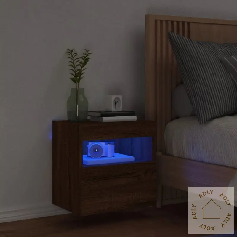 Tv Veggskap Med Led Brun Eik 40X30X40 Cm