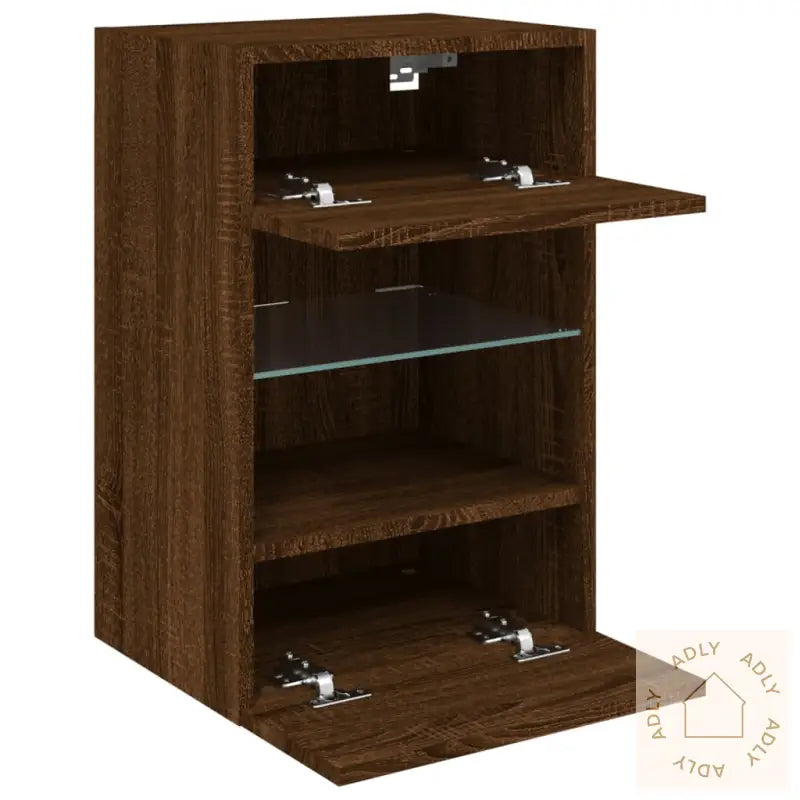 Vegghengt Tv-Benk Med Led-Lys Brun Eik 40X30X60,5 Cm