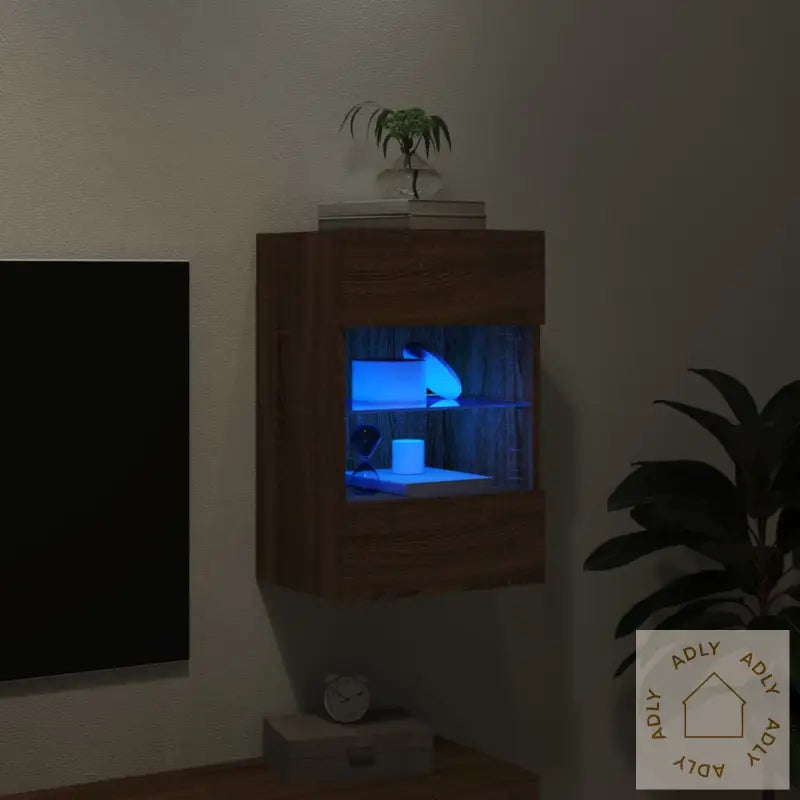 Vegghengt Tv-Benk Med Led-Lys Brun Eik 40X30X60,5 Cm