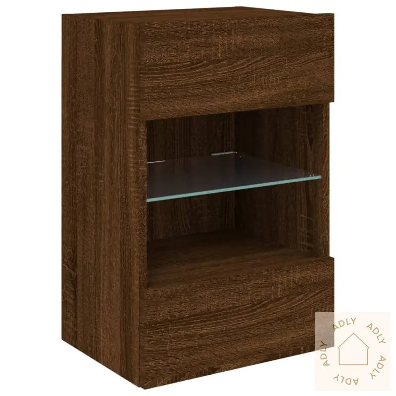 Vegghengt Tv-Benk Med Led-Lys Brun Eik 40X30X60,5 Cm