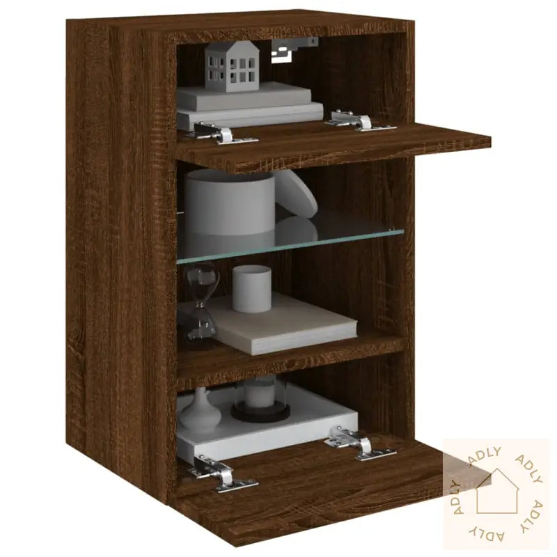 Vegghengt Tv-Benk Med Led-Lys Brun Eik 40X30X60,5 Cm