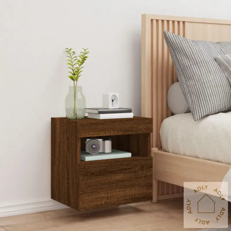 Tv Veggskap Med Led Brun Eik 40X30X40 Cm