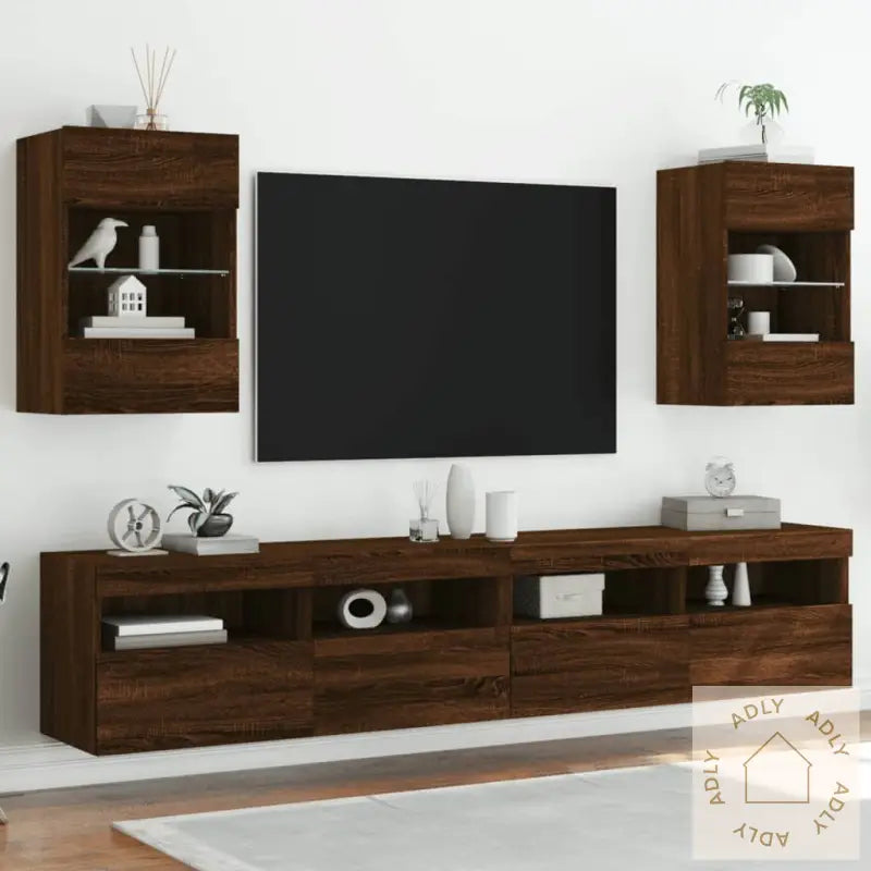 Vegghengt Tv-Benk Med Led-Lys Brun Eik 40X30X60,5 Cm