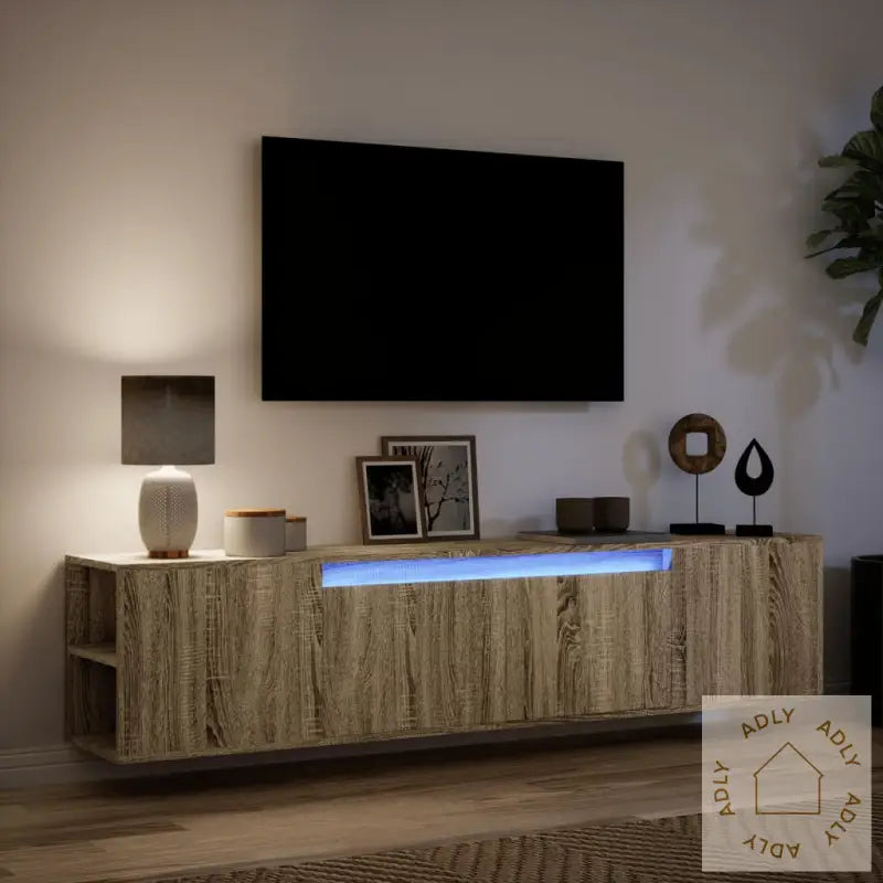 Vegghengt Tv-Benk Med Led Sonoma Eik 180X31X39,5 Cm