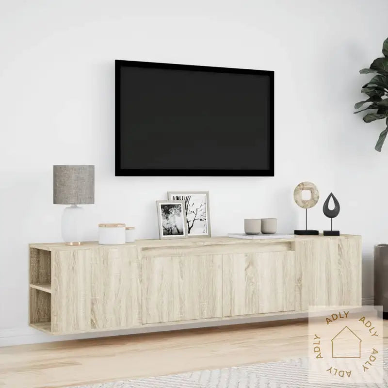 Vegghengt Tv-Benk Med Led Sonoma Eik 180X31X39,5 Cm