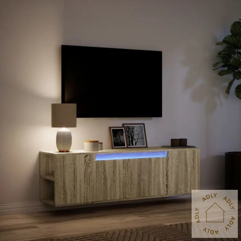 Vegghengt Tv-Benk Med Led Sonoma Eik 135X31X39,5 Cm