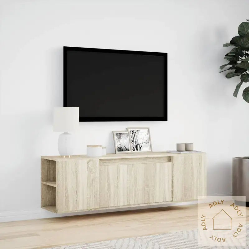 Vegghengt Tv-Benk Med Led Sonoma Eik 135X31X39,5 Cm