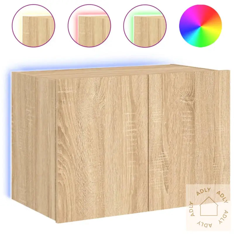 Vegghengt Tv-Benk Med Led Sonoma Eik 60X35X41 Cm