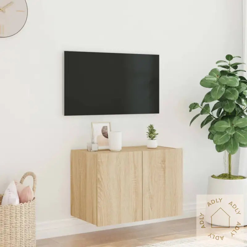 Vegghengt Tv-Benk Med Led Sonoma Eik 60X35X41 Cm