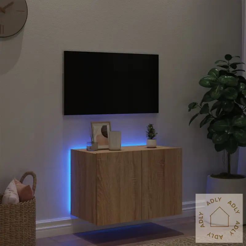 Vegghengt Tv-Benk Med Led Sonoma Eik 60X35X41 Cm