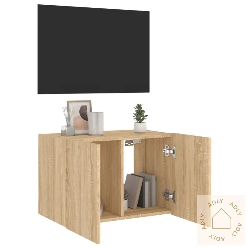Vegghengt Tv-Benk Med Led Sonoma Eik 60X35X41 Cm