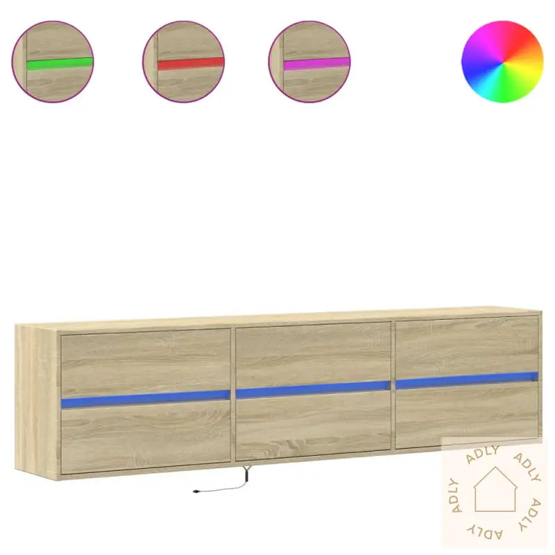 Vegghengt Tv-Benk Med Led Sonoma Eik 180X31X45 Cm