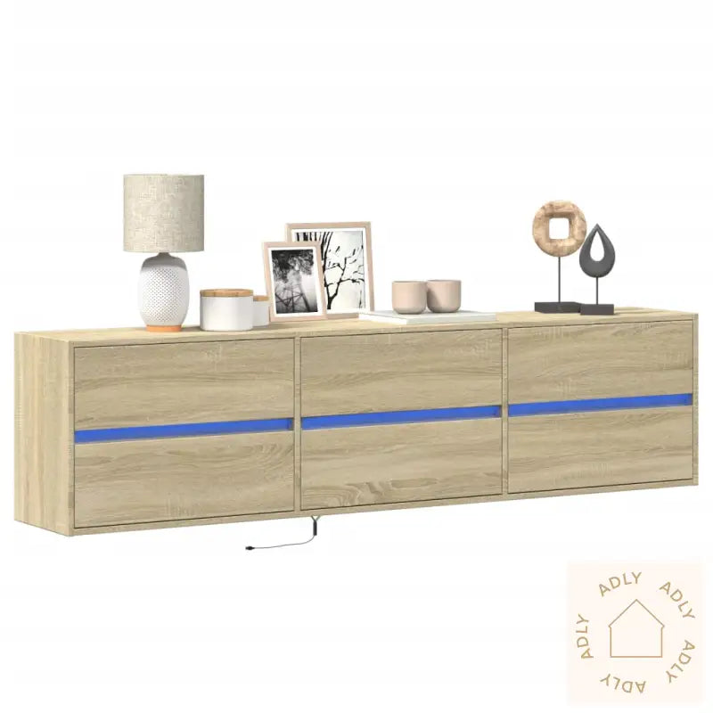 Vegghengt Tv-Benk Med Led Sonoma Eik 180X31X45 Cm