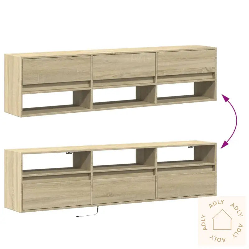 Vegghengt Tv-Benk Med Led Sonoma Eik 180X31X45 Cm