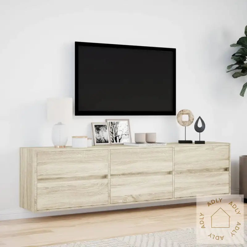 Vegghengt Tv-Benk Med Led Sonoma Eik 180X31X45 Cm