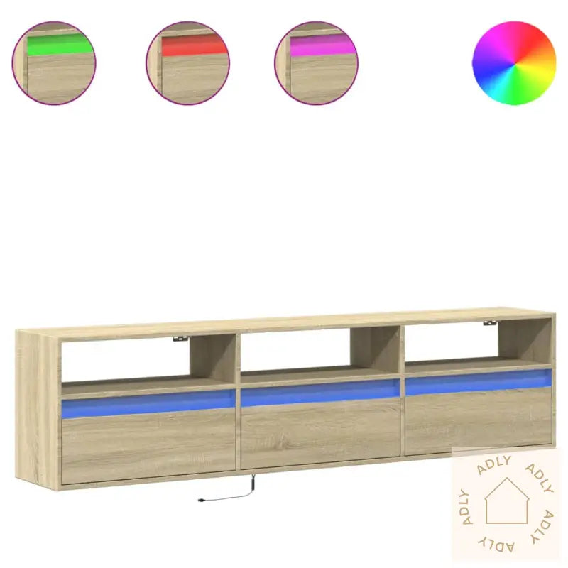Vegghengt Tv-Benk Med Led Sonoma Eik 180X31X45 Cm