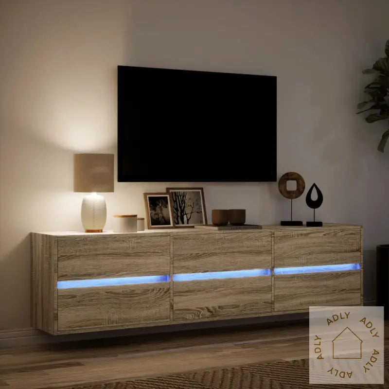 Vegghengt Tv-Benk Med Led Sonoma Eik 180X31X45 Cm