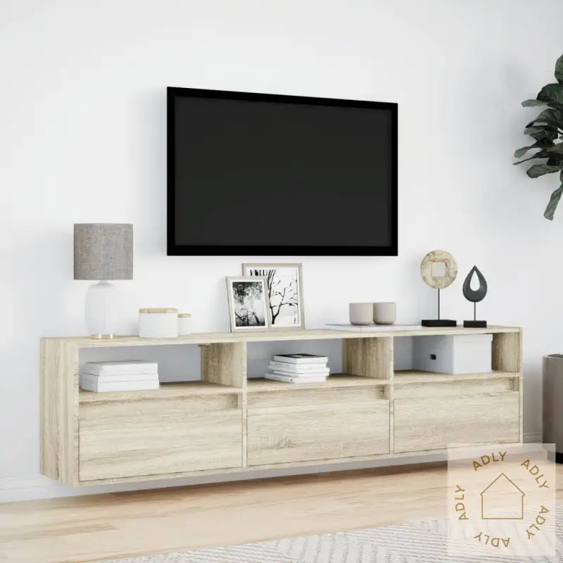Vegghengt Tv-Benk Med Led Sonoma Eik 180X31X45 Cm