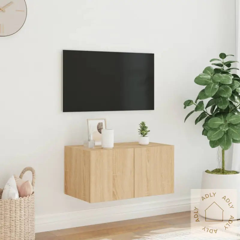 Vegghengt Tv-Benk Med Led Sonoma Eik 60X35X31 Cm