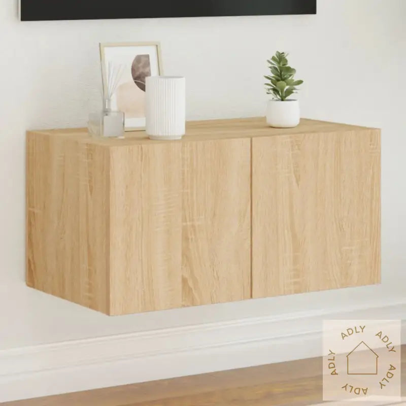 Vegghengt Tv-Benk Med Led Sonoma Eik 60X35X31 Cm