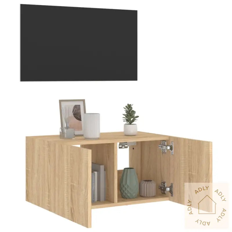 Vegghengt Tv-Benk Med Led Sonoma Eik 60X35X31 Cm