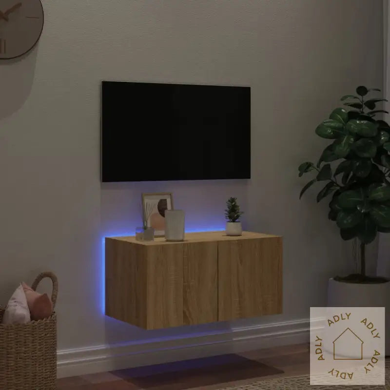 Vegghengt Tv-Benk Med Led Sonoma Eik 60X35X31 Cm