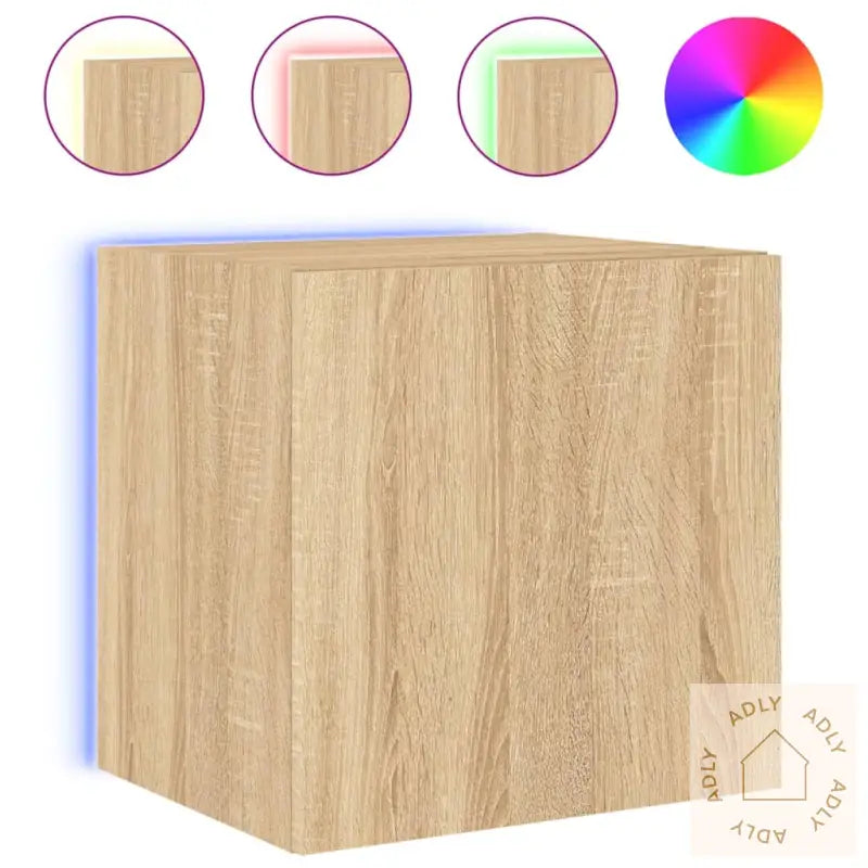 Vegghengt Tv-Benk Med Led Sonoma Eik 40,5X35X40 Cm